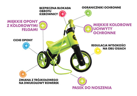 Rowerek biegowy dla dziecka Super Sport  2w1 FUNNY WHEELS RIDER LIME